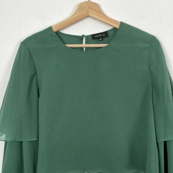 Majorelle top women size M lined long tiered sleeve green pullover crop sheer - Picture 3 of 7